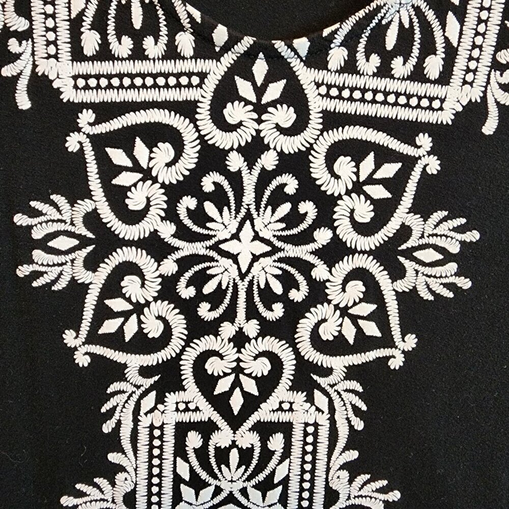 Multiples Mini Dress Tunic Black White Embroidery Print Bubblegum Cowgirl Sz 3X - Picture 2 of 7